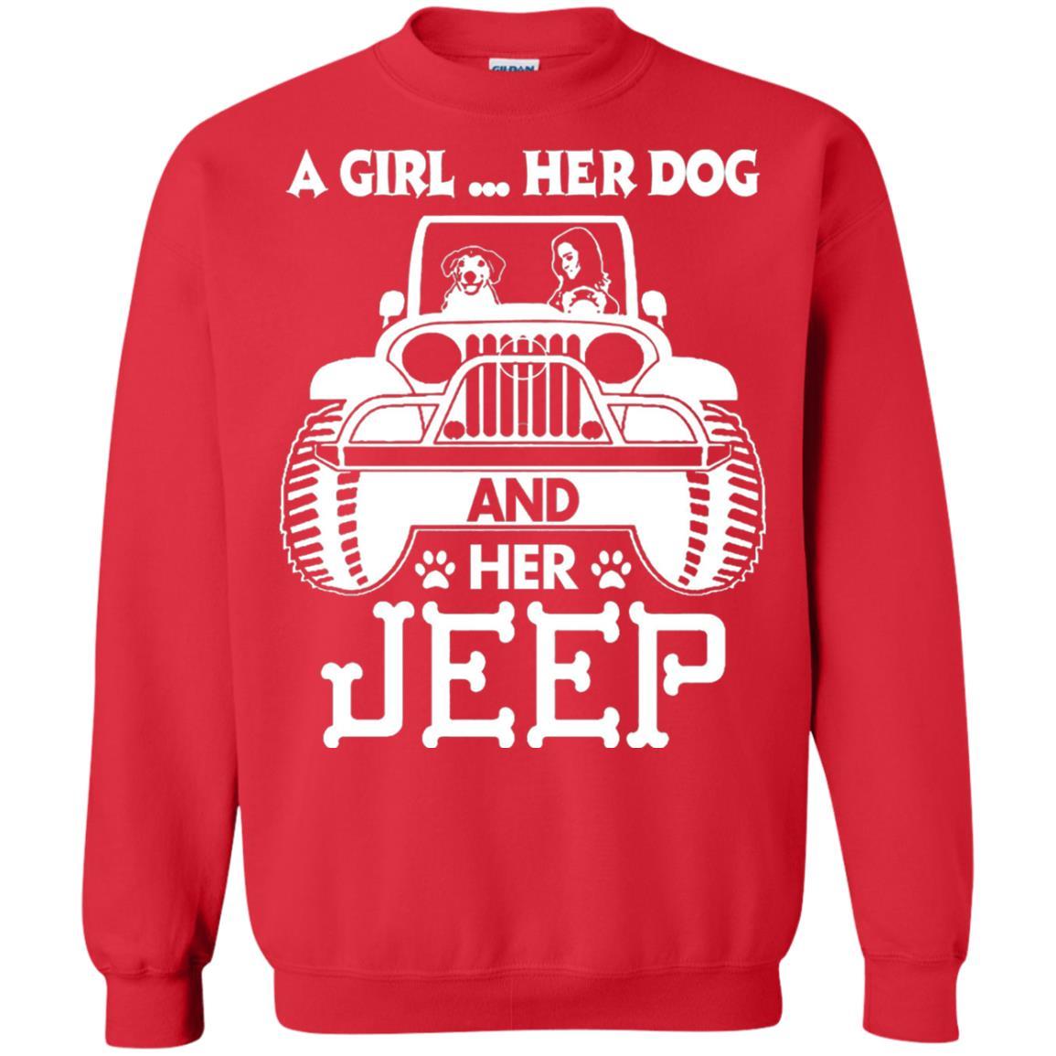 Dog Lover T-shirt A Girl Her Dog And Her Jeep Red