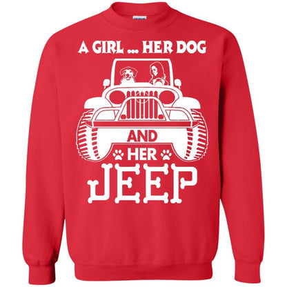 Dog Lover T-shirt A Girl Her Dog And Her Jeep Red