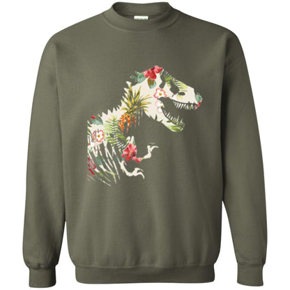 Dinosaur T-shirt Floral Tropical Hawaiian Pattern T Rex Military Green
