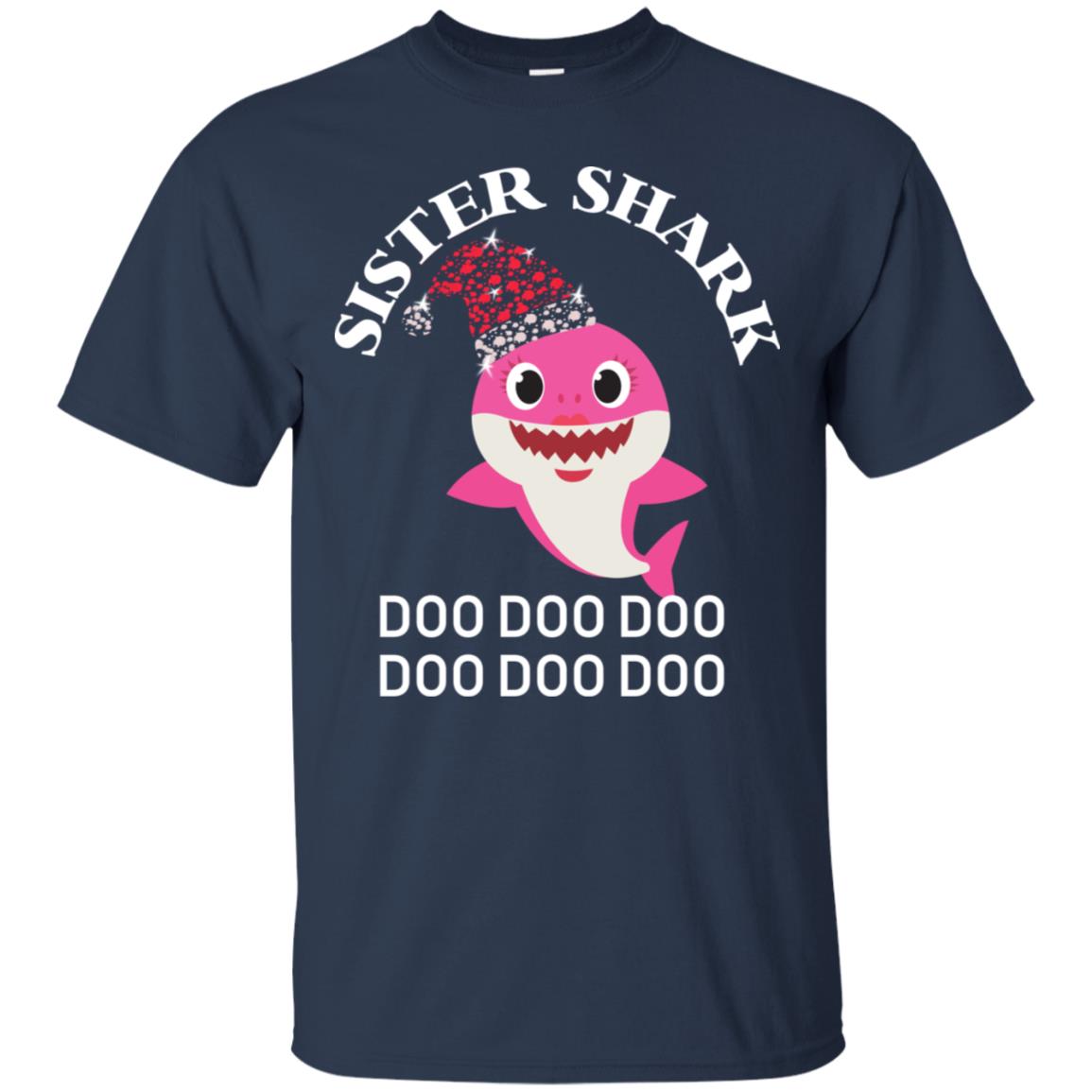 Sister Shark With Santa Claus Hat Merry X-mas Family Shark Gift Shirt Navy