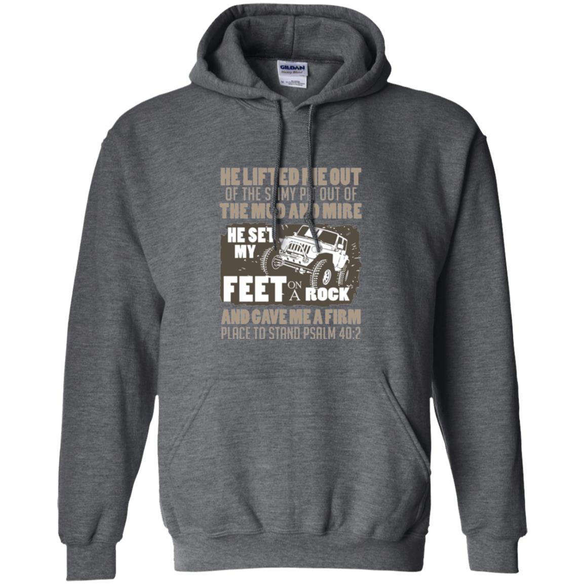Christian T-shirt He Set My Feet On A Rock He Is My Jeep Dark Heather