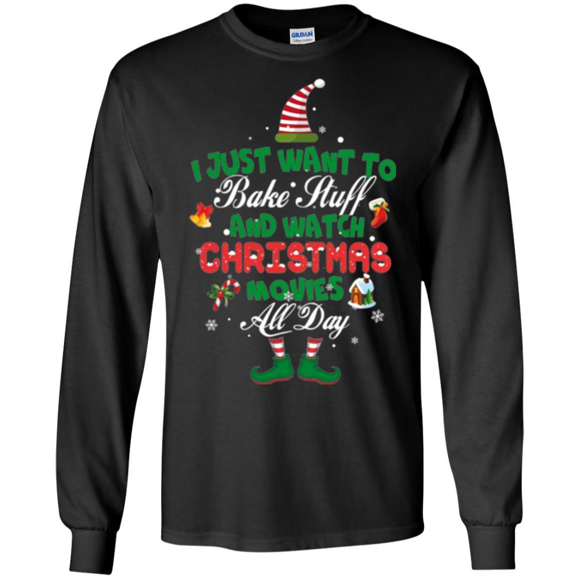 Christmas T-shirt I Just Want To Bake Stuff And Watch Christmas Movies Black