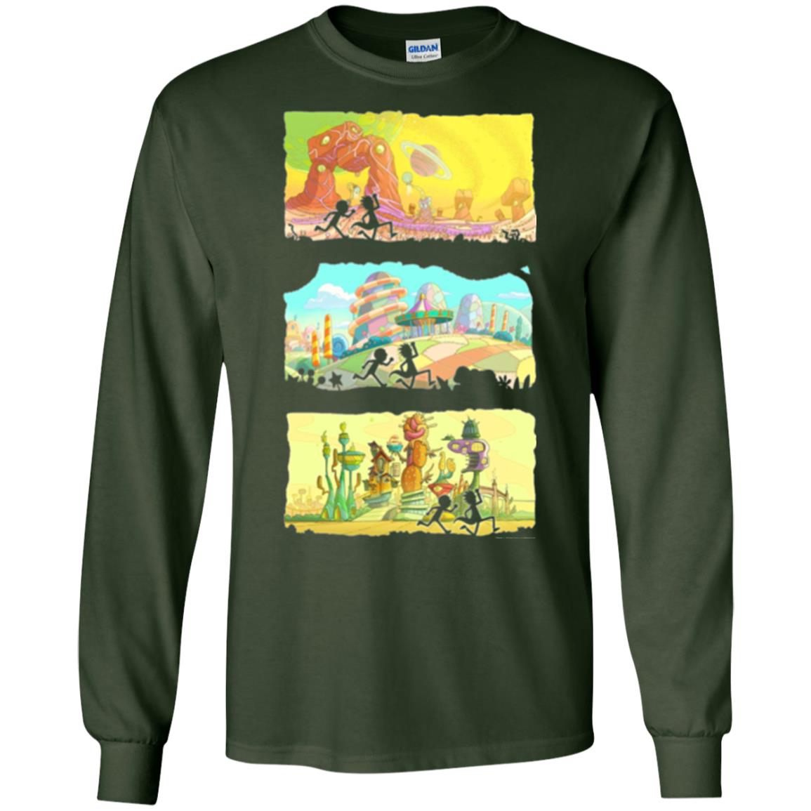 Movie T-shirt Running Silhouettes On Alien Land Forest Green