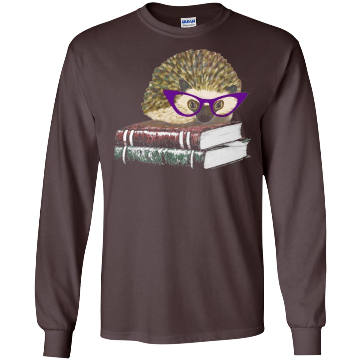 Adorable Hedgehog Book Nerd Gift Shirt Dark Chocolate