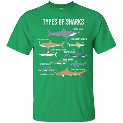 Shark Lovers T-shirt 9 Types Of Sharks Ocean Irish Green