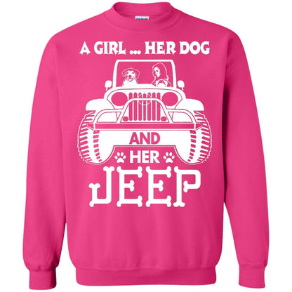 Dog Lover T-shirt A Girl Her Dog And Her Jeep Heliconia