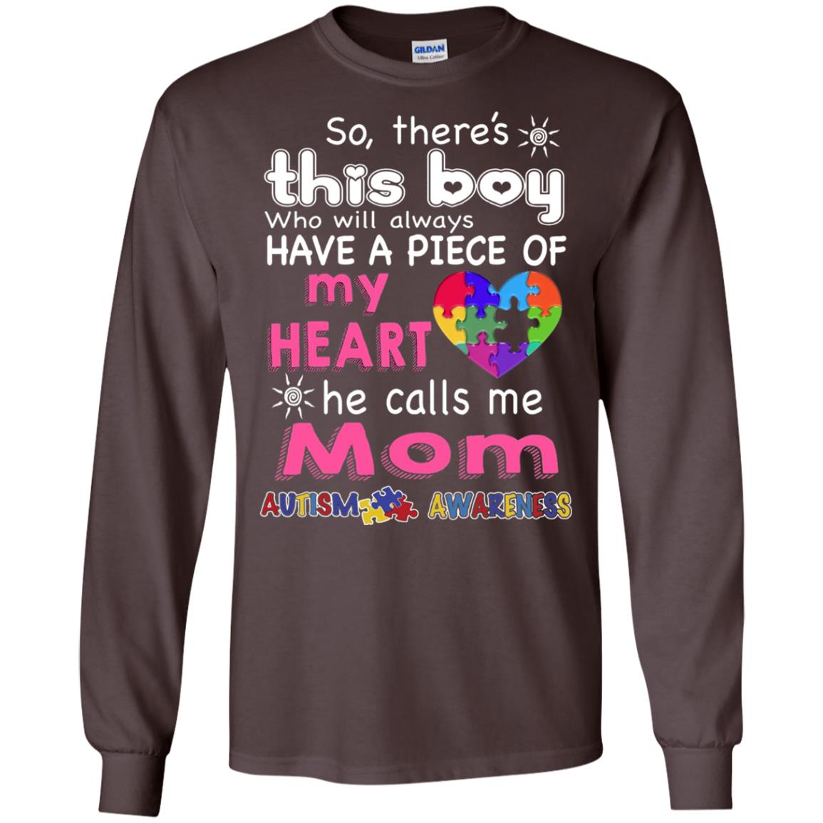 There_s This Boy He Call Me Mom Autism Awareness T-shirt Dark Chocolate