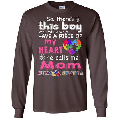 There_s This Boy He Call Me Mom Autism Awareness T-shirt Dark Chocolate
