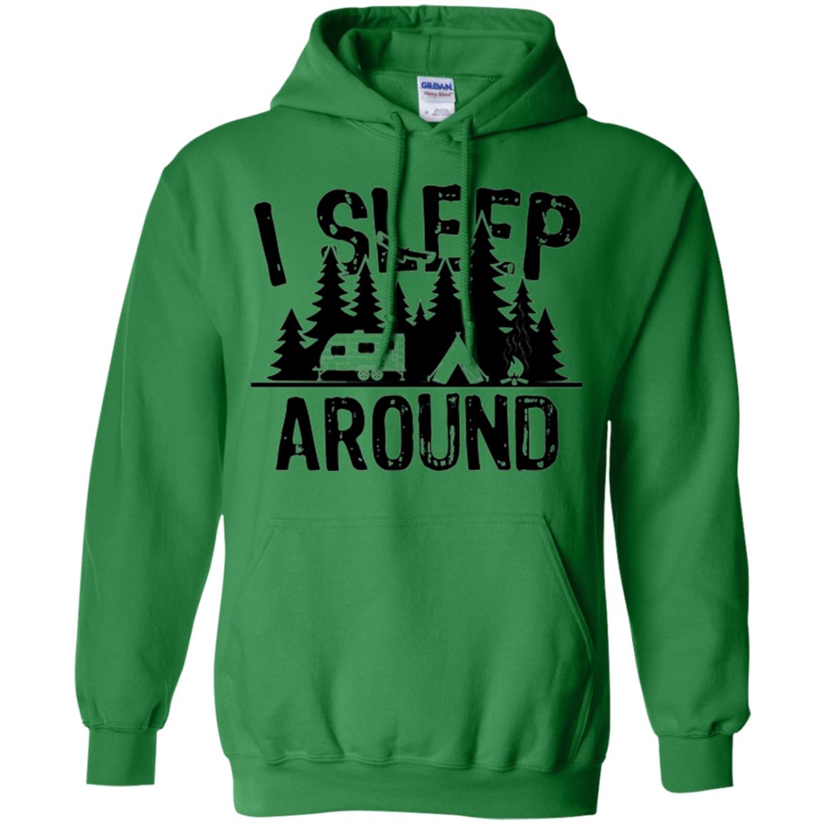 Funny Camping T-shirt I Sleep Around Irish Green