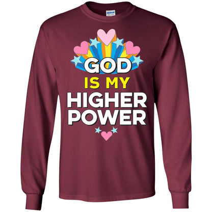 Funny Christian T-shirt God Is My Higher Power Hearts Stars Maroon