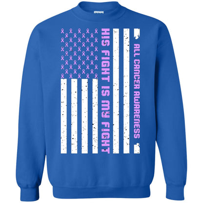 All Cancer Awareness His Fight Is My Fight Lavender Ribbon Stars Flag Of Usa Shirt Royal