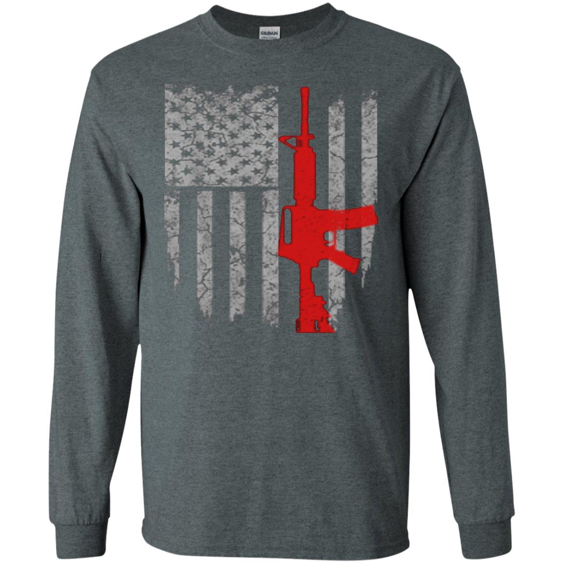 Hunting Lover T-shirt Gun Usa Flag Dark Heather