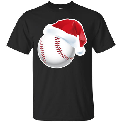 Baseball With Santa Claus Hat X-mas Shirt For Baseball Lovers Black