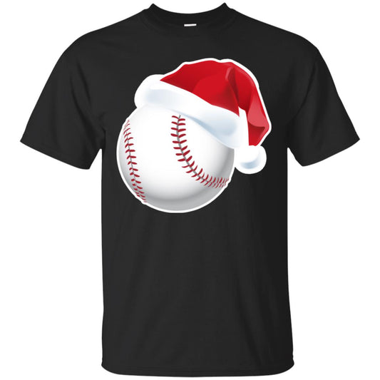 Baseball With Santa Claus Hat X-mas Shirt For Baseball Lovers Black