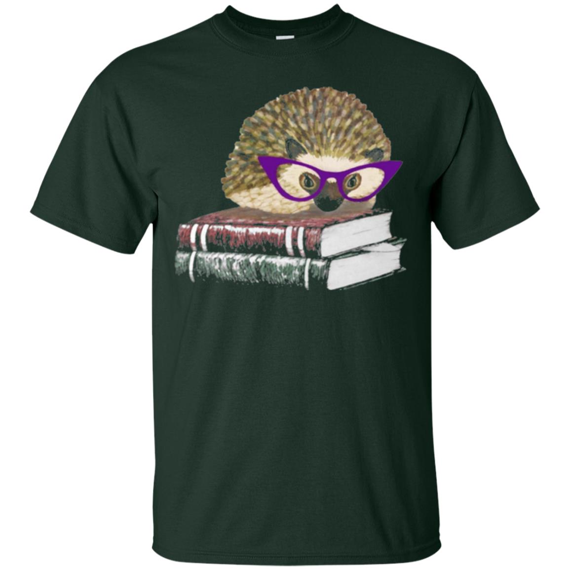 Adorable Hedgehog Book Nerd Gift Shirt Forest Green