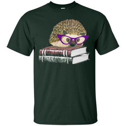Adorable Hedgehog Book Nerd Gift Shirt Forest Green