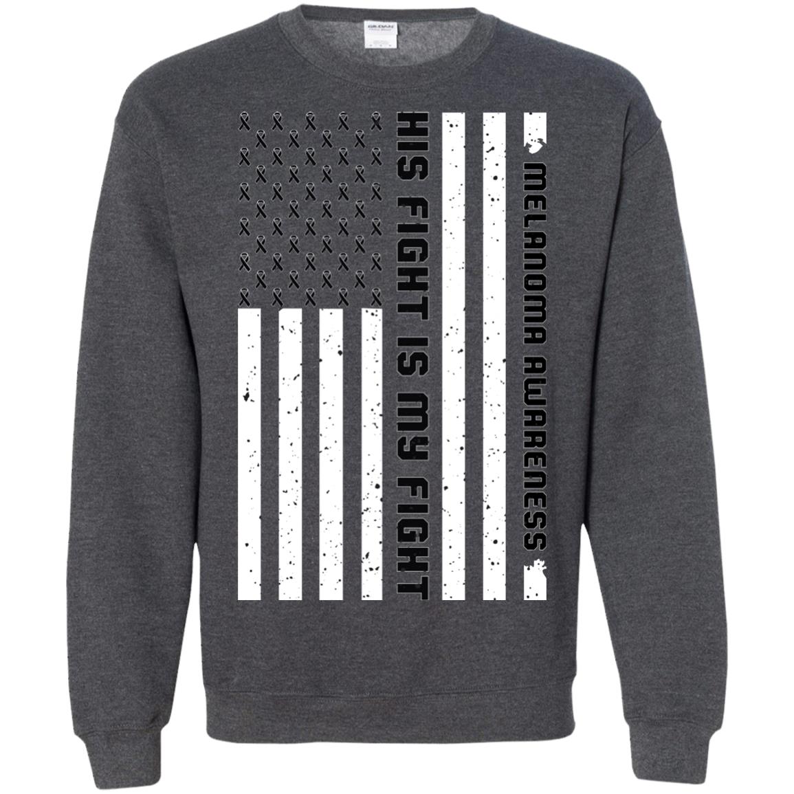 Melanoma Awareness His Fight Is My Fight Black Ribbon Stars Flag Of Usa Shirt Dark Heather