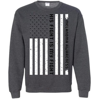 Melanoma Awareness His Fight Is My Fight Black Ribbon Stars Flag Of Usa Shirt Dark Heather