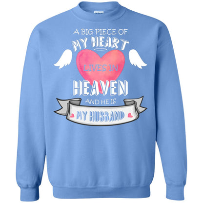 A Big Piece Of My Heart Lives In Heaven And He Is My Husband Shirt Carolina Blue