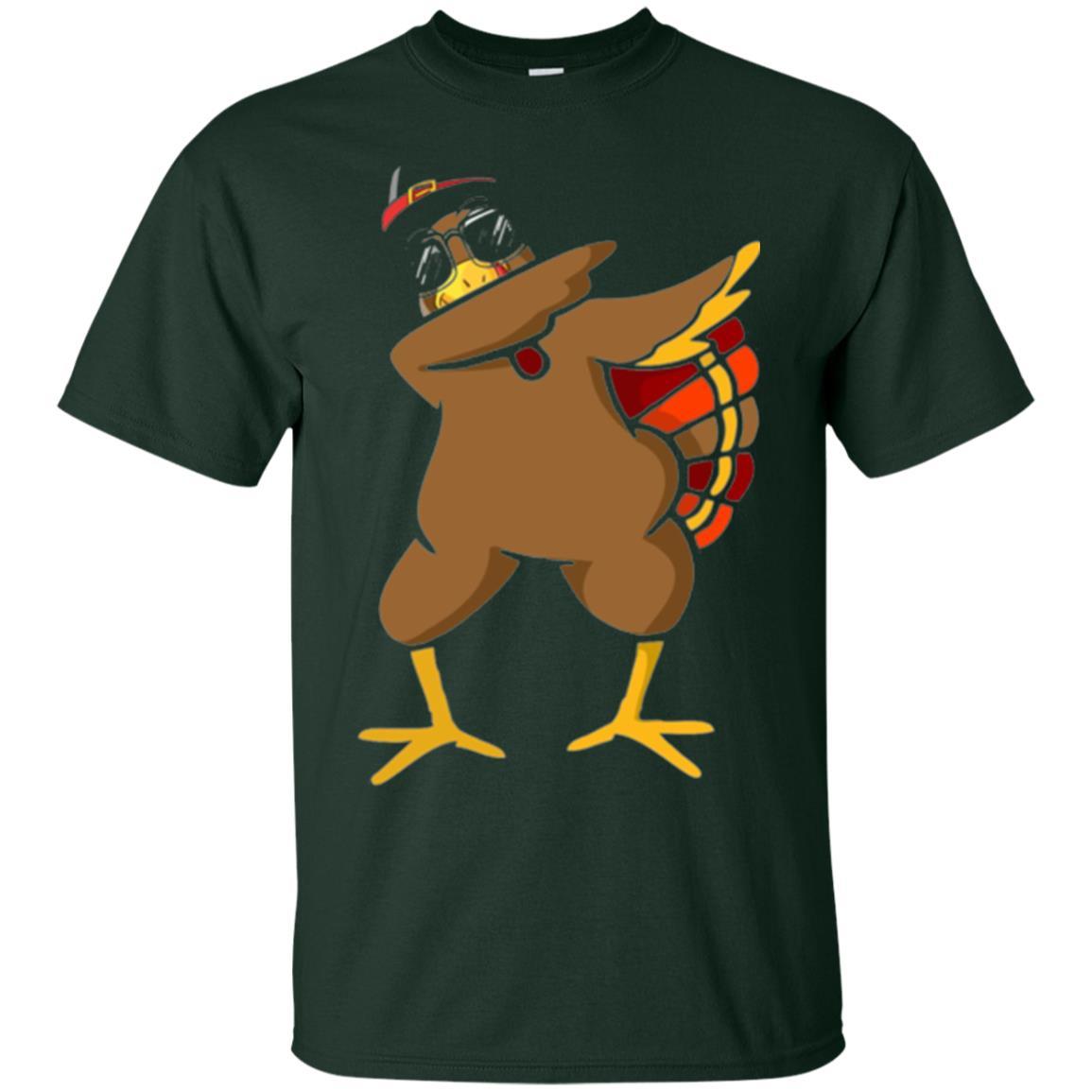 Thanksgiving T-shirt Dabbing Turkey Forest Green