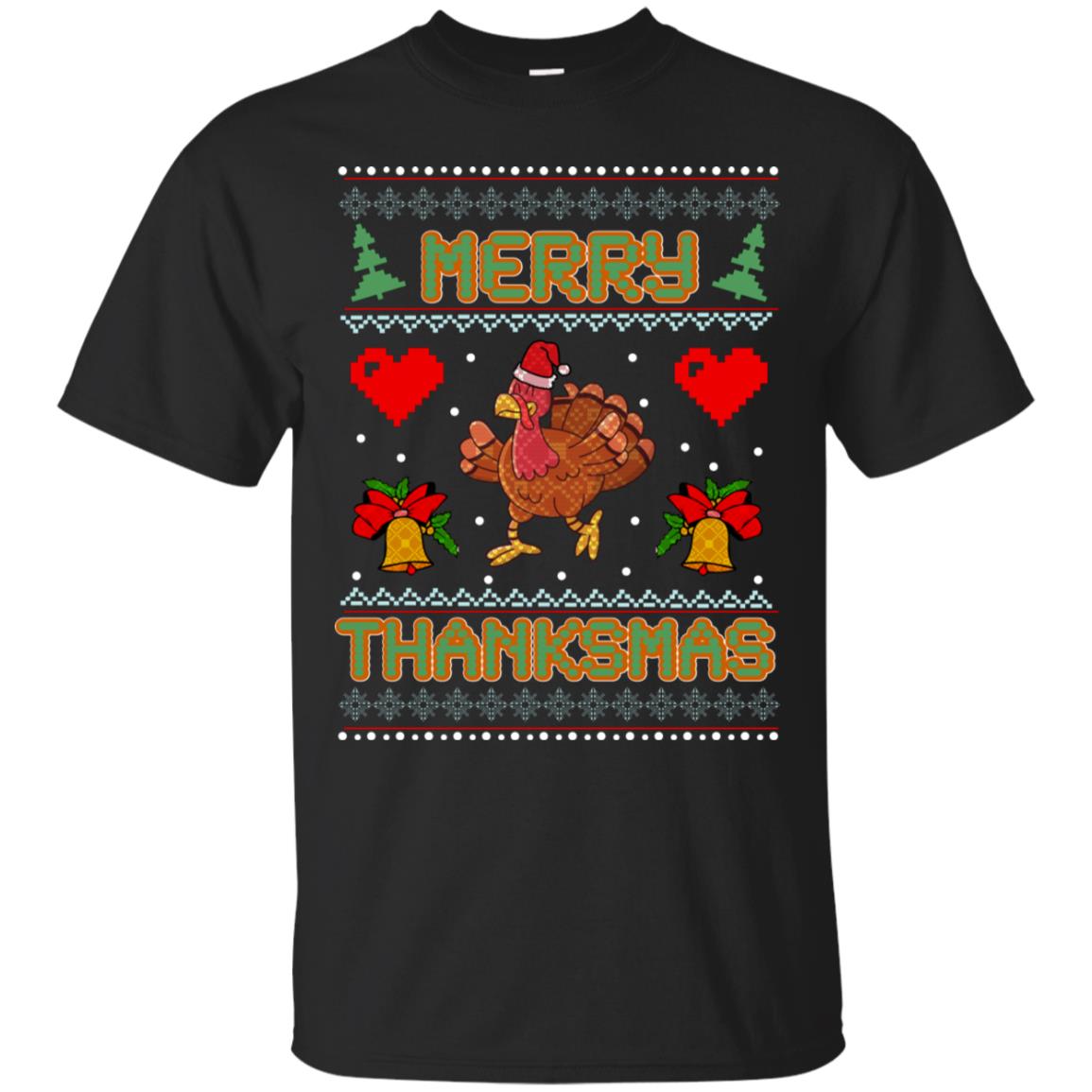Merry Thanksmas Turkey Thanksgiving Gift Shirt For Mens Or Womens Black