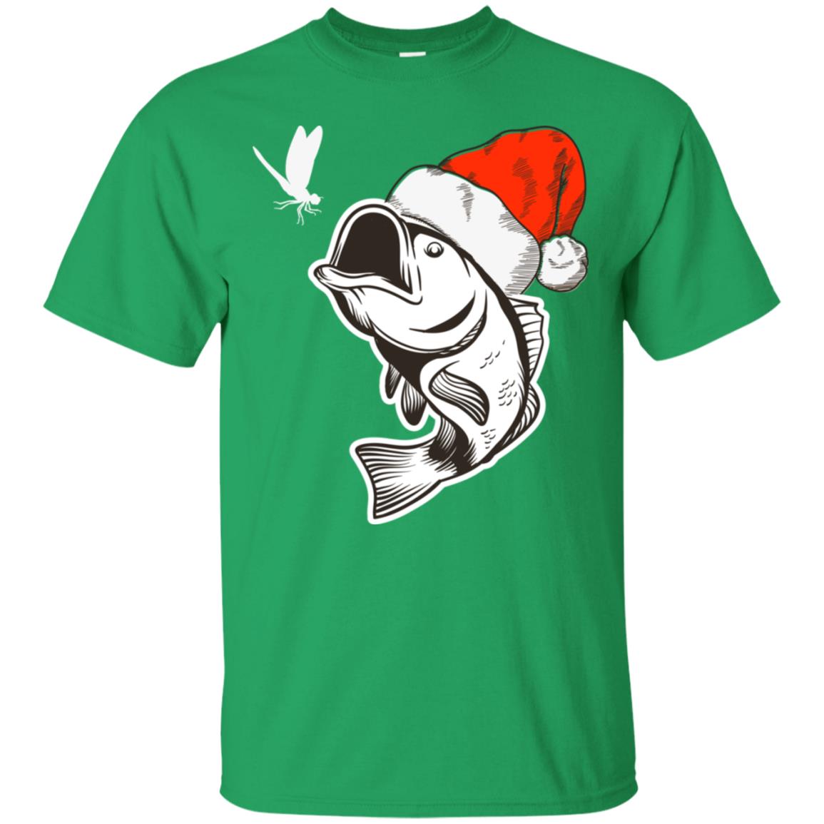 Bass Fishing Santa Hat Christmas Gift Shirt For Fishing Lovers Irish Green