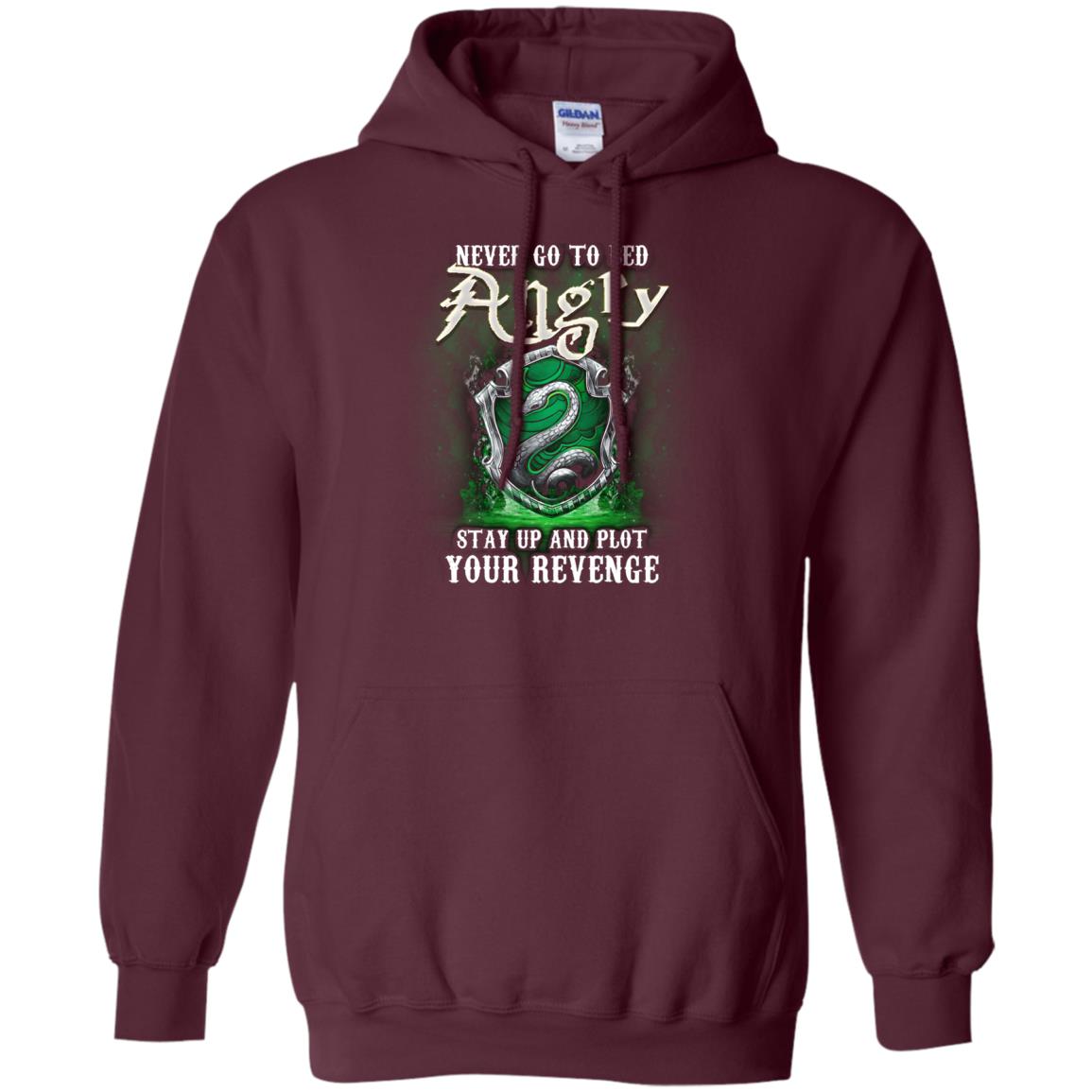 Never Go To Bed Angry Stay Up And Plot Your Revenge Slytherin House Harry Potter Fan Shirt Maroon