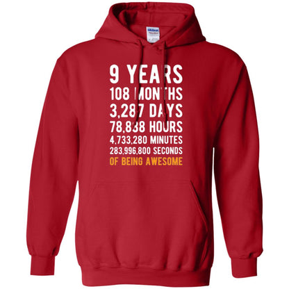 9th Birthday T-shirt 9 Years Old Being Awesome Red