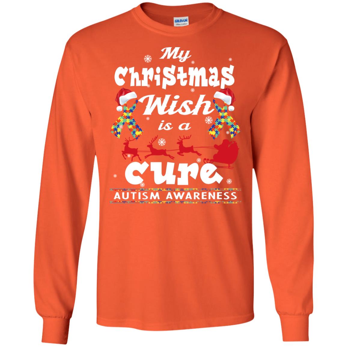 My Christmas Wish Is A Cure Autism Awareness X-mas Gift Shirt Orange