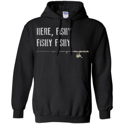 Fishing Lover T-shirt Here Fishy Fishy Black
