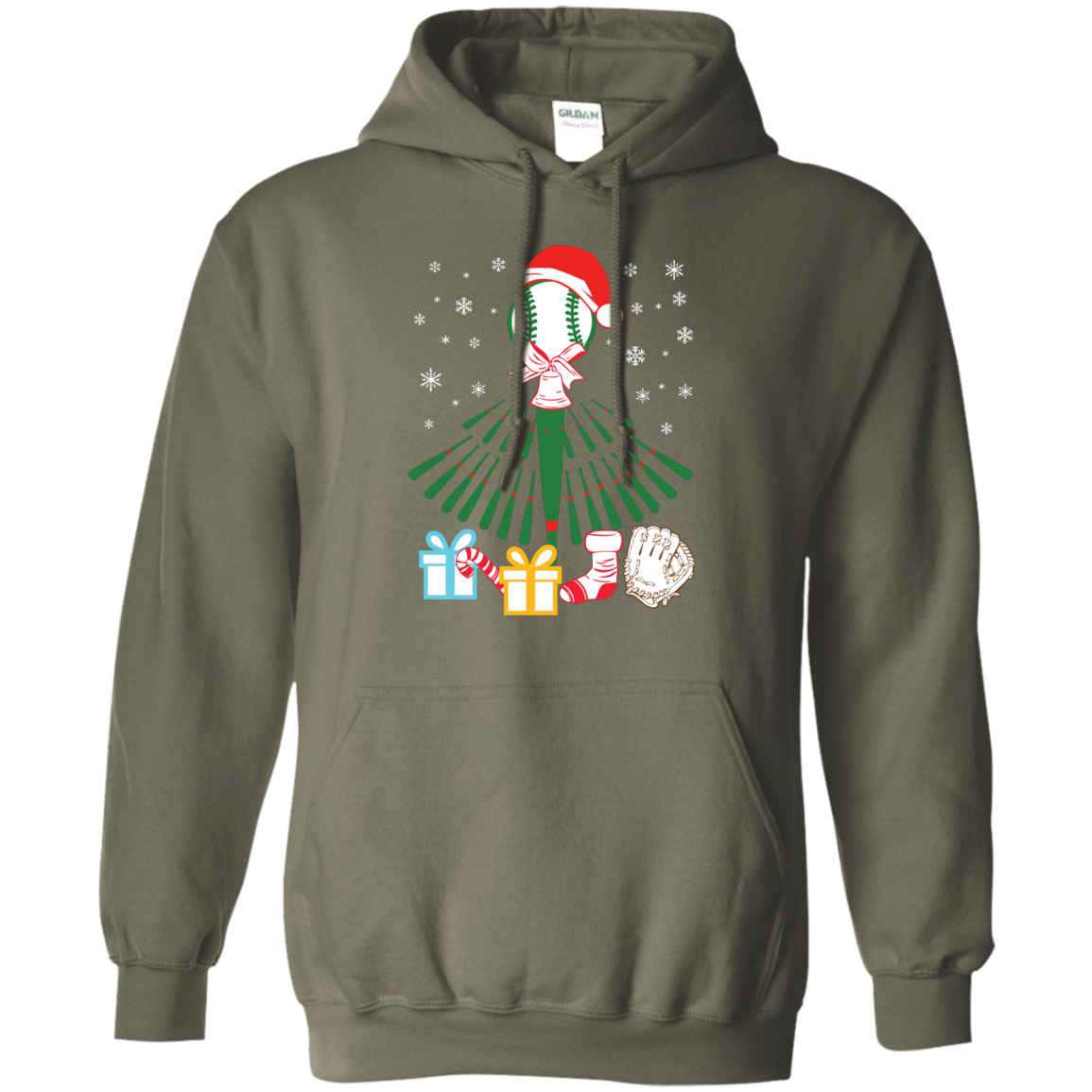 Baseball Christmas T-Shirt Military Green
