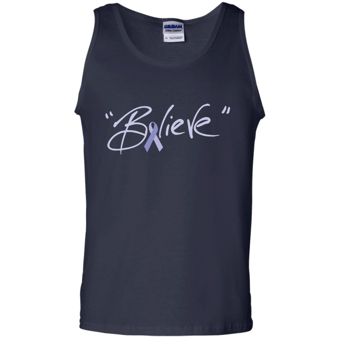 Esophageal And Stomach Cancer Awareness Shirt Periwinkle Blue Ribbon Believe Navy