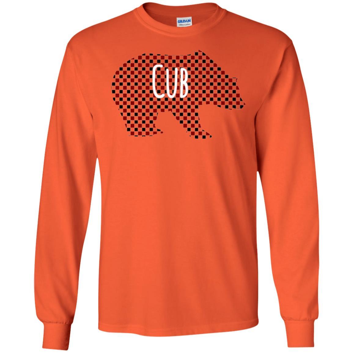 Family Christmas T-shirt Red Plaid Cub Bear Orange