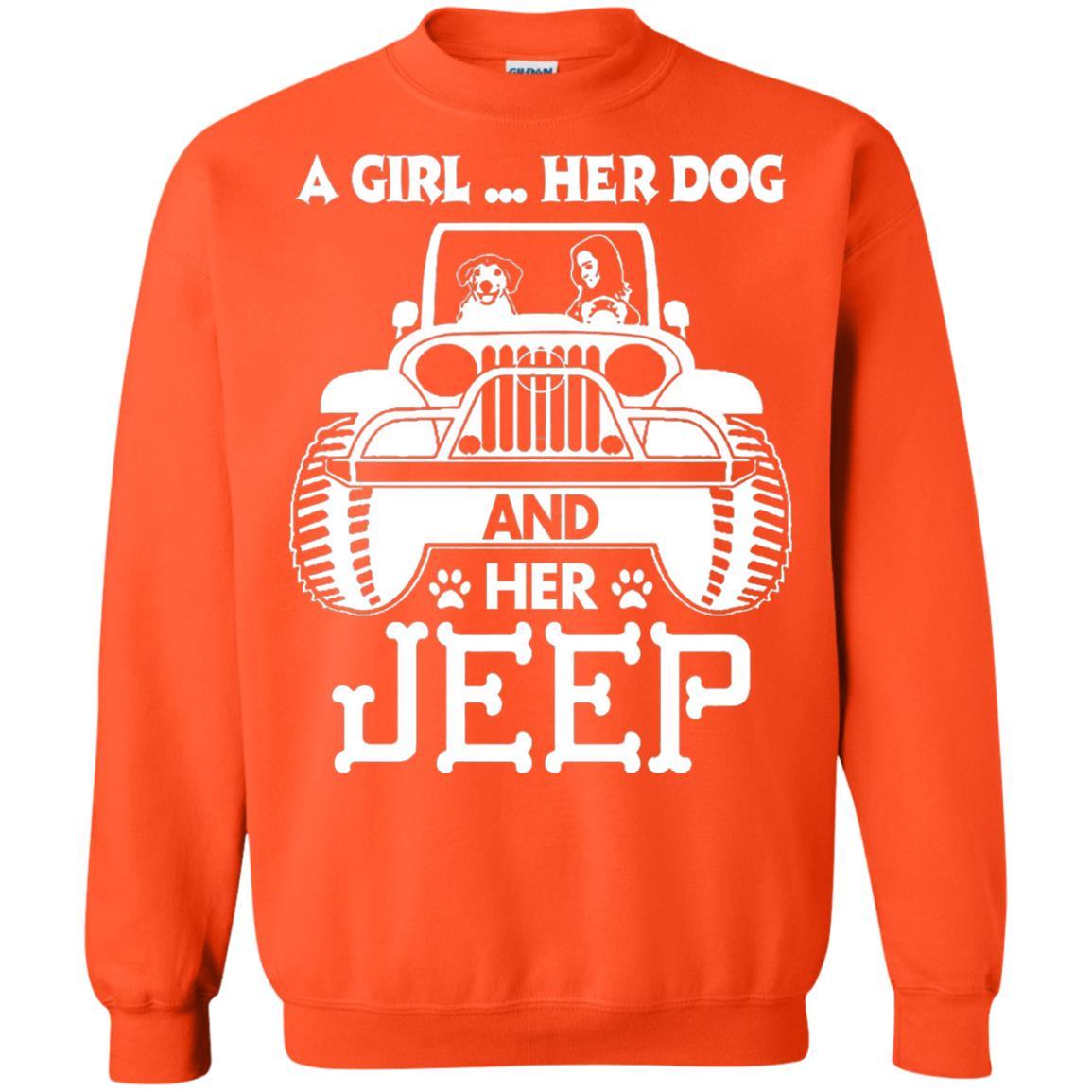Dog Lover T-shirt A Girl Her Dog And Her Jeep Orange