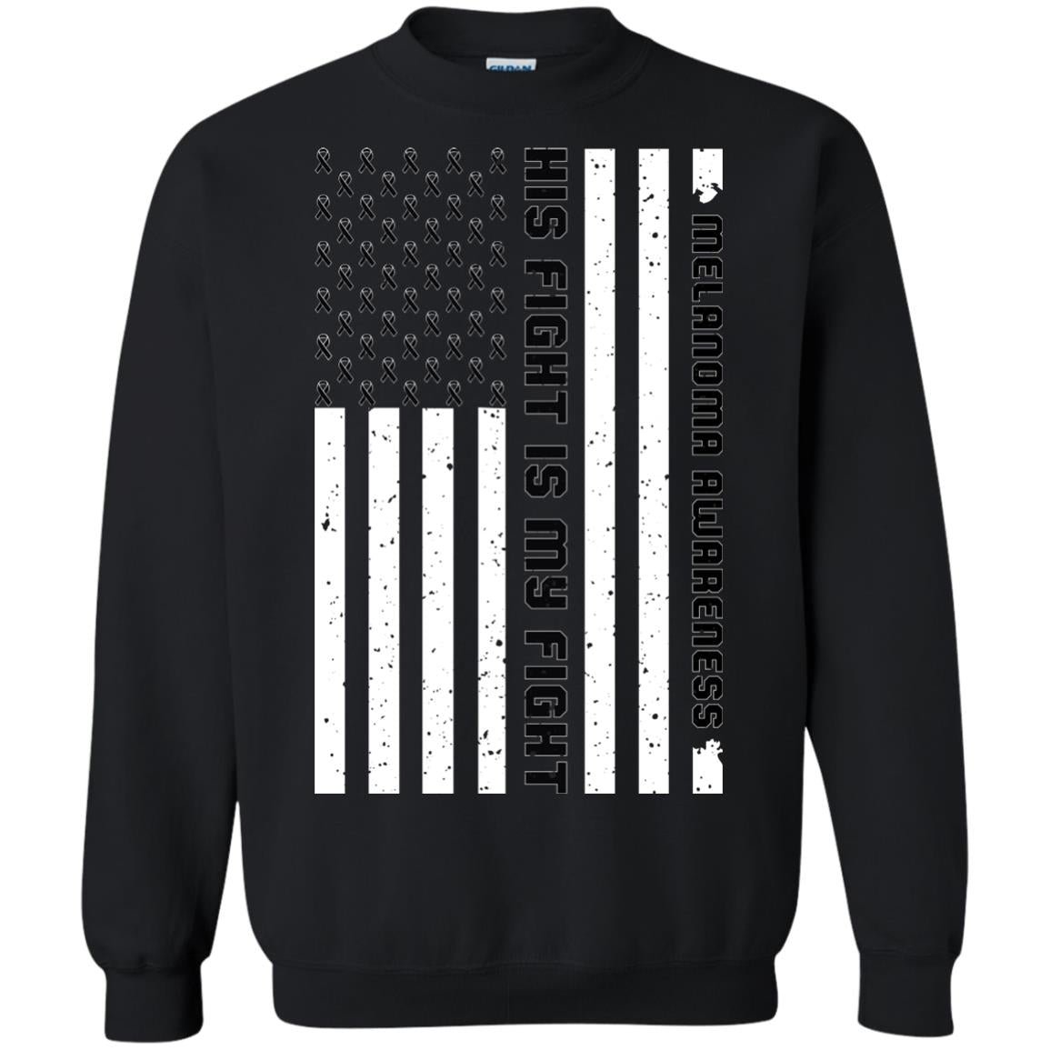 Melanoma Awareness His Fight Is My Fight Black Ribbon Stars Flag Of Usa Shirt Black