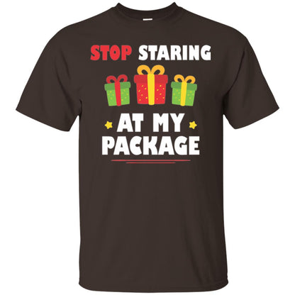 New Year T-shirt Stop Staring At My Package Dark Chocolate
