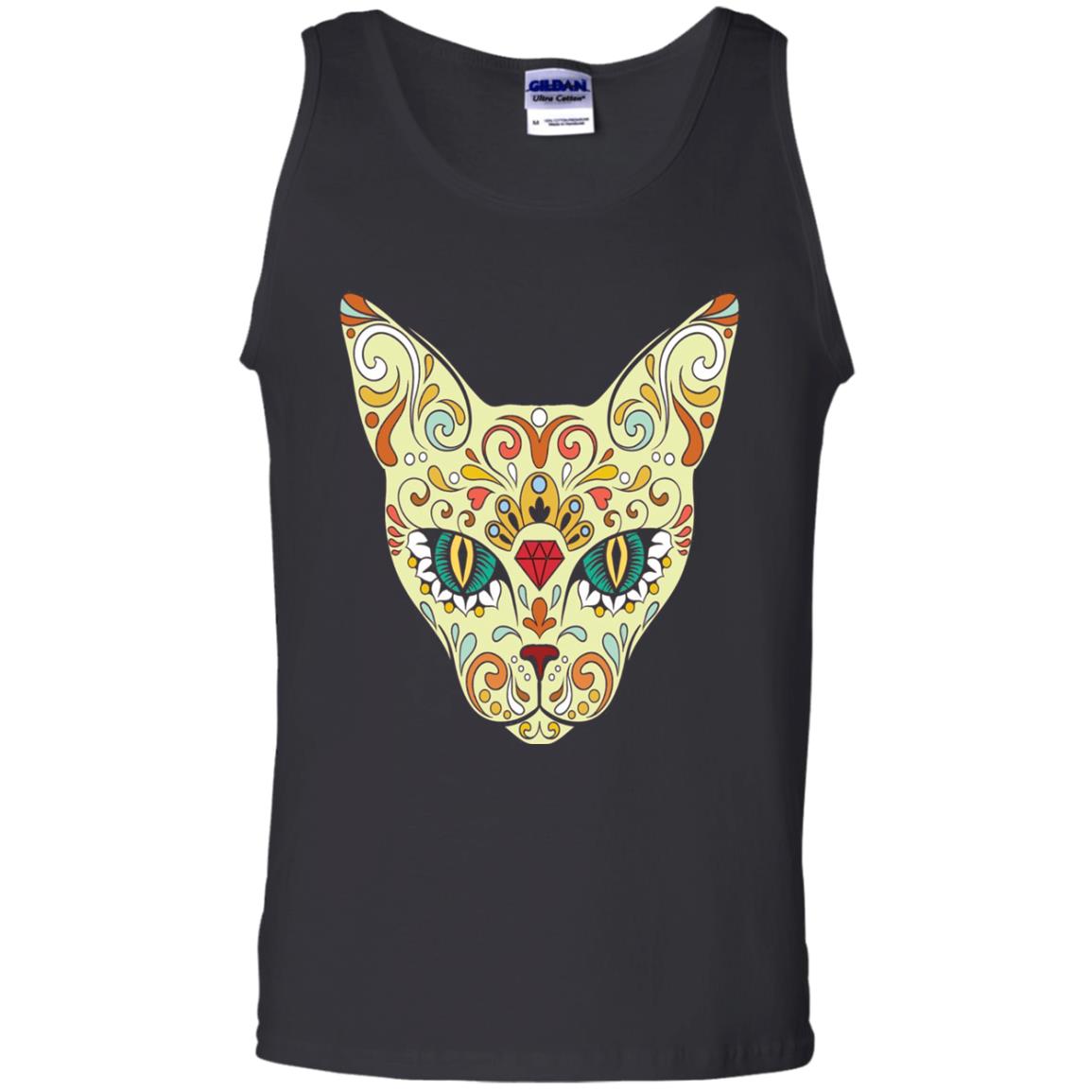 Cat Sugar Skull Design T-shirt Black