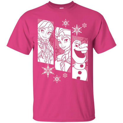 Frozen Anna Elsa Olaf Snowflake Panel Graphic T-shirt Heliconia