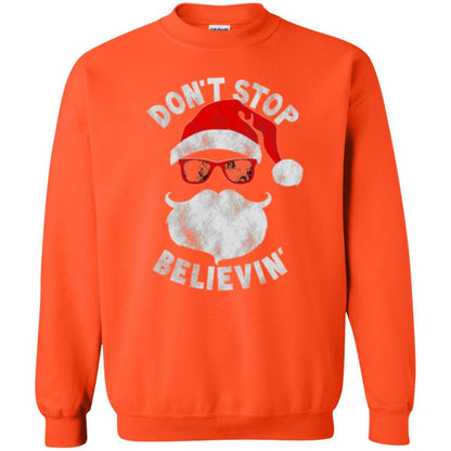 Christmas T-shirt Don't Stop Believing Cool Shades Santa Orange