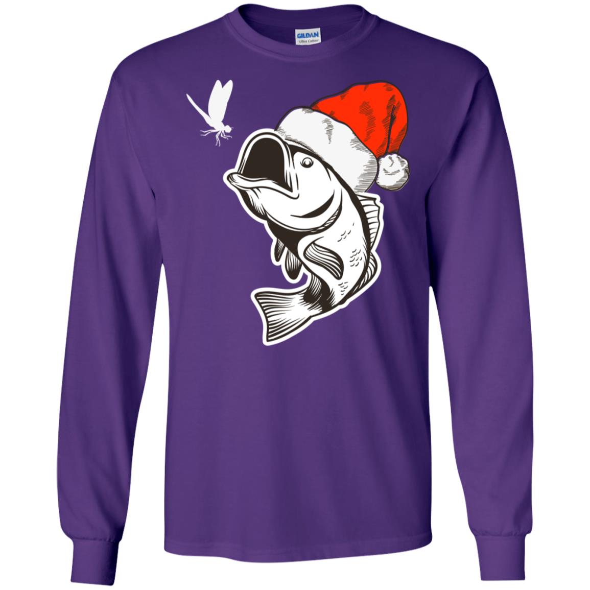 Bass Fishing Santa Hat Christmas Gift Shirt For Fishing Lovers Purple