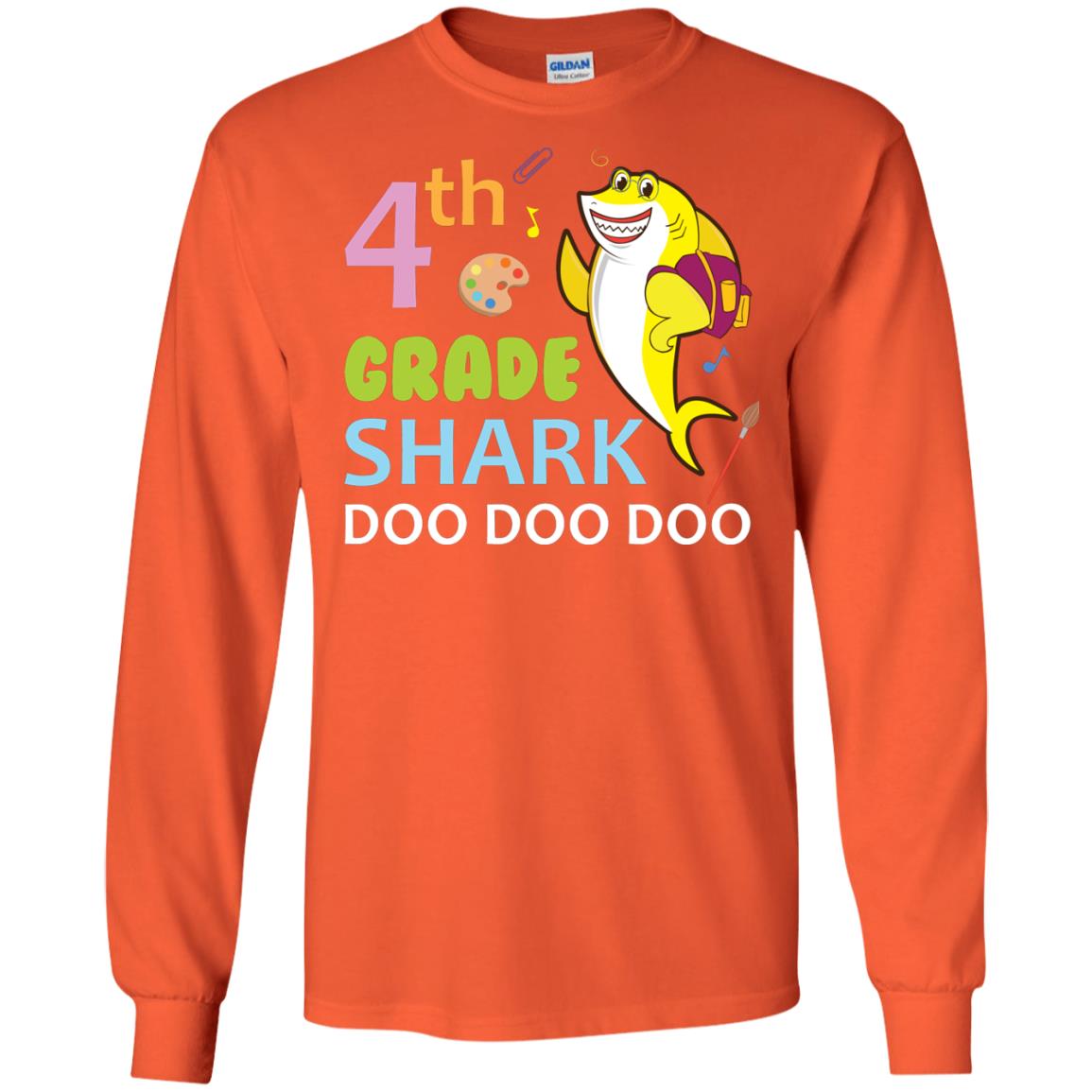 4th Grade Shark Doo Doo Doo Back To School T-shirt Orange