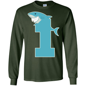 1st Birthday Shark Party ShirtG240 Gildan LS Ultra Cotton T-Shirt