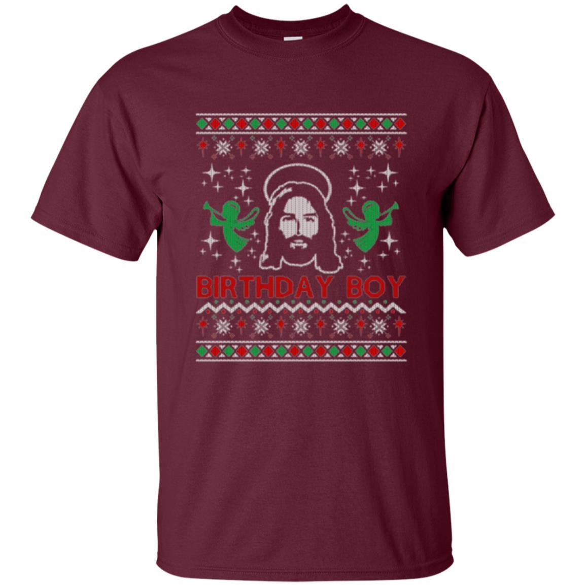 Christmas T-shirt Jesus Birthday Boy Ugly Christmas Sweater Maroon