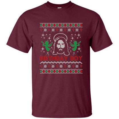 Christmas T-shirt Jesus Birthday Boy Ugly Christmas Sweater Maroon