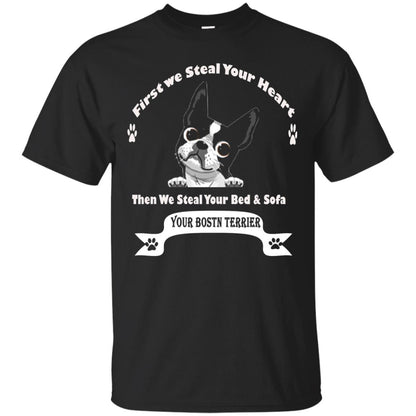 Frist We Steal Your Heart Boston Terrier T-shirt Black