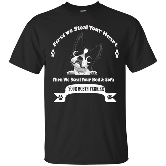 Frist We Steal Your Heart Boston Terrier T-shirt Black