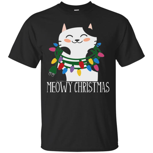 Meowy Christmas Holiday T-shirt Black