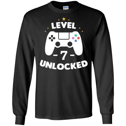 Level 7 Unlocked Gamer Seventh Birthday Party Shirt Black