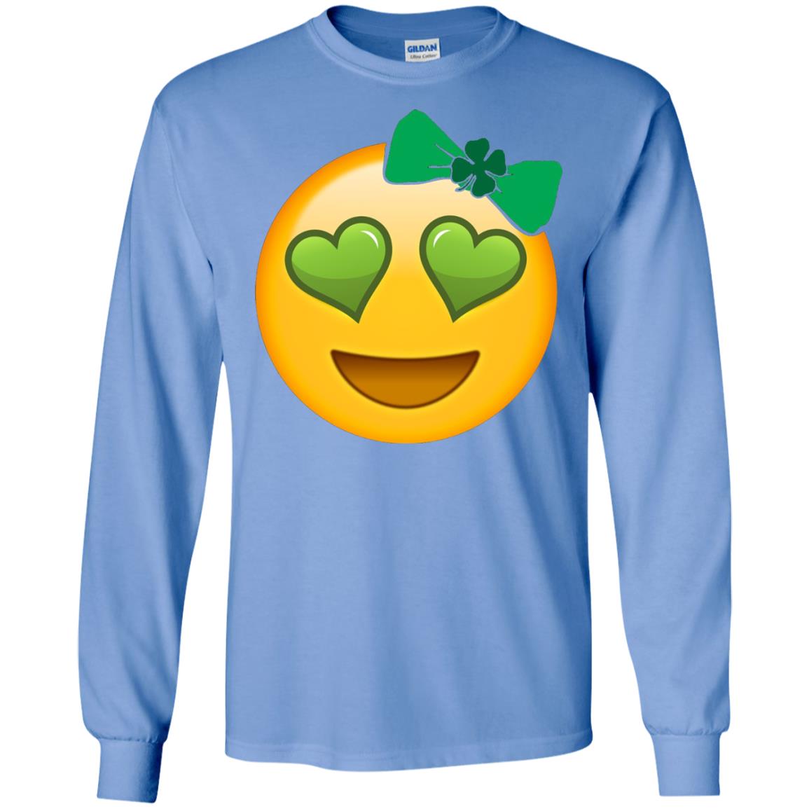 Emoji Green Heart Eyes Bow Saint Patricks Day Shirt For Girls Carolina Blue