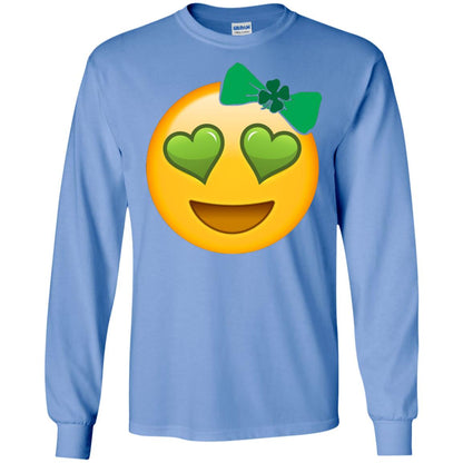 Emoji Green Heart Eyes Bow Saint Patricks Day Shirt For Girls Carolina Blue